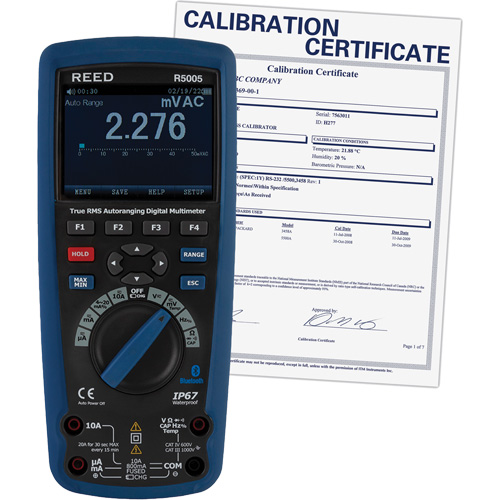 Multim&egrave;tre industriel num&eacute;rique v. e. v. avec certificat de calibration, Tension c.a./c.c., Courant c.a./c.c. Pronet Distribution