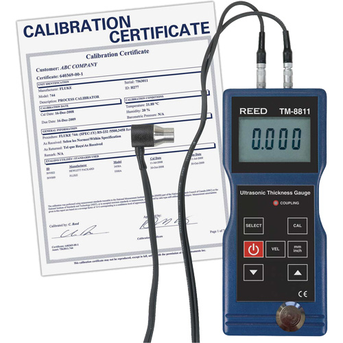 Jauge d'&eacute;paisseur avec certificat de calibration, Affichage Num&eacute;rique, Ultrason, gamme de 0,05" to 7,9" (1,5 mm to 200 mm) Pronet Distribution