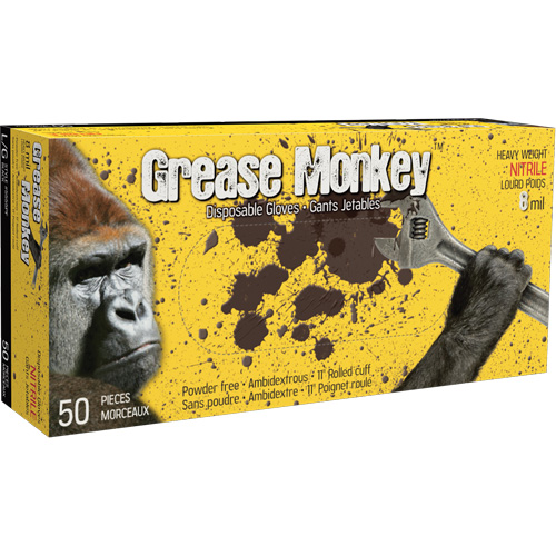 Gants Grease Monkey, Grand, Nitrile, 8 mils, Sans poudre, Noir Pronet Distribution