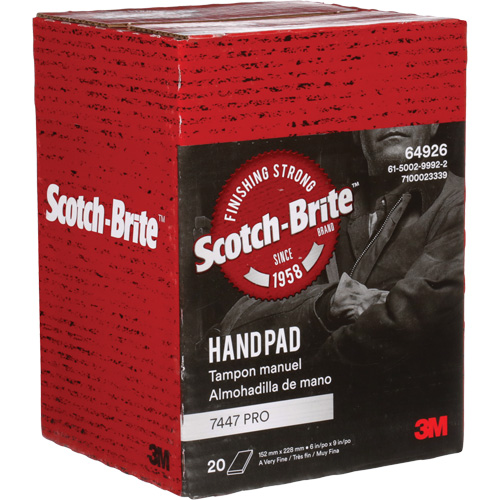 Scotch-Brite 7447 Hand Pads, Aluminum Oxide, 9" x 6", Very Fine Grit Pronet Distribution