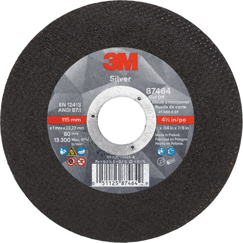 Meule &agrave; tronçonner Silver, 4-1/2" x 0,04", Arbre de 7/8", Type 1, C&eacute;ramique, 13 300 Tr/min Pronet Distribution