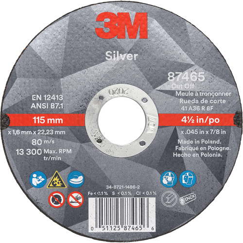 Silver Cut-Off Wheel, 4-1/2" x 0.045", 7/8" Arbor, Type 1, Ceramic, 13300 RPM Pronet Distribution