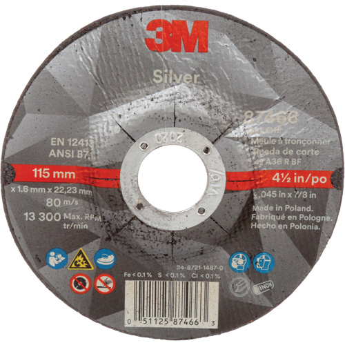 Meule &agrave; tronçonner Silver, 4-1/2" x 0,045", Arbre de 7/8", Type 27, C&eacute;ramique, 13 300 Tr/min Pronet Distribution