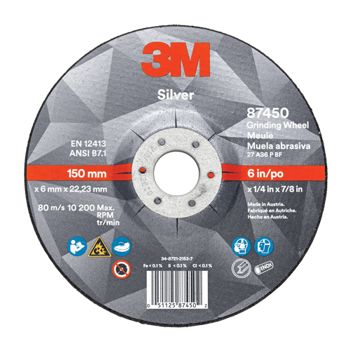 Silver Depressed Centre Grinding Wheel, 5" x 1/4", 7/8" Arbor, Ceramic, Type 27 Pronet Distribution