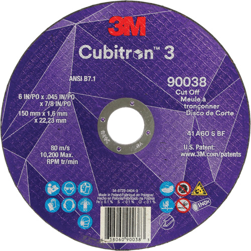 Meule &agrave; tronçonner Cubitron 3, 6" x 0,045", Type T27, C&eacute;ramique, 10 200 Tr/min Pronet Distribution