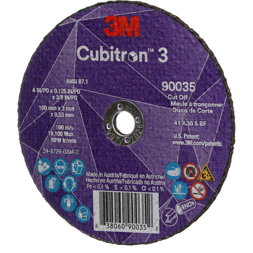 Meule &agrave; tronçonner Cubitron 3, 4" x 1/8", Arbre de 3/8", Type T1, C&eacute;ramique, 21000 Tr/min Pronet Distribution