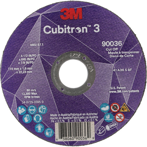 Meule &agrave; tronçonner Cubitron 3, 4-1/2" x 0,045", Arbre de 7/8", Type T1, C&eacute;ramique, 13 300 Tr/min Pronet Distribution