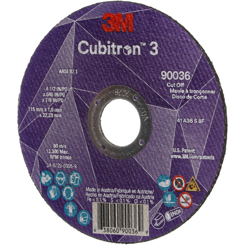 Meule &agrave; tronçonner Cubitron 3, 4-1/2" x 0,045", Arbre de 7/8", Type T1, C&eacute;ramique, 13 300 Tr/min Pronet Distribution