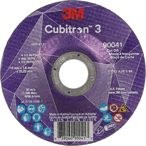 Meule &agrave; tronçonner Cubitron 3, 4-1/2" x 0,045", Arbre de 7/8", Type T27, C&eacute;ramique, 13 300 Tr/min Pronet Distribution