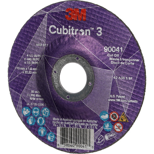 Meule &agrave; tronçonner Cubitron 3, 4-1/2" x 0,045", Arbre de 7/8", Type T27, C&eacute;ramique, 13 300 Tr/min Pronet Distribution