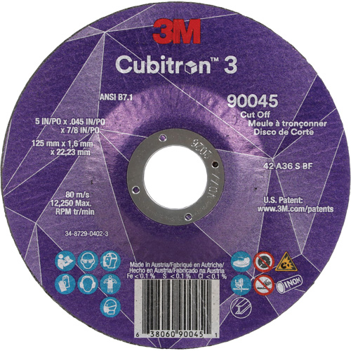 Meule &agrave; tronçonner Cubitron 3, 5" x 0,045", Arbre de 7/8", Type T27, C&eacute;ramique, 12250 Tr/min Pronet Distribution