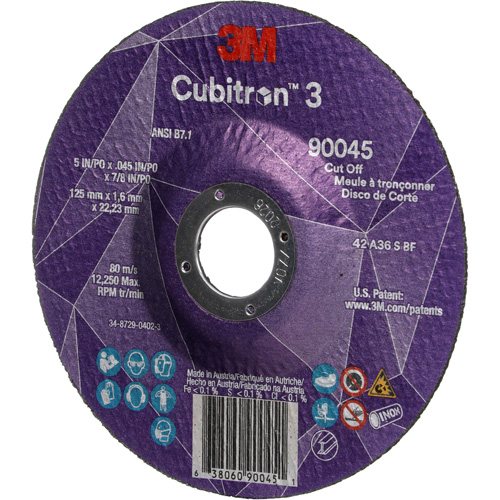 Meule &agrave; tronçonner Cubitron 3, 5" x 0,045", Arbre de 7/8", Type T27, C&eacute;ramique, 12250 Tr/min Pronet Distribution