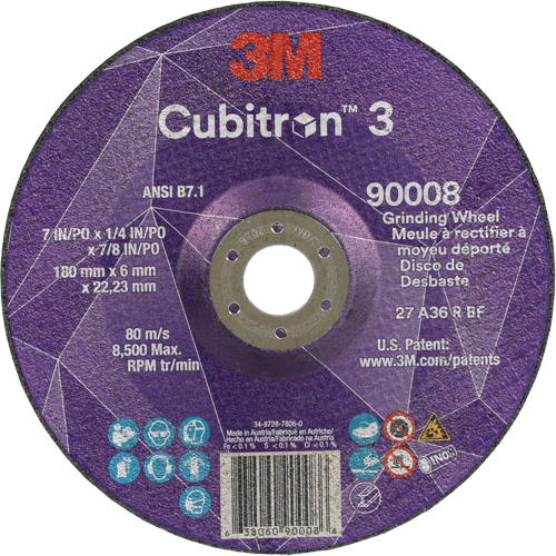 Meule a moyeu d&eacute;port&eacute; Cubitron 3, 7" x 1/4", Arbre 7/8", C&eacute;ramique, Type T27 Pronet Distribution