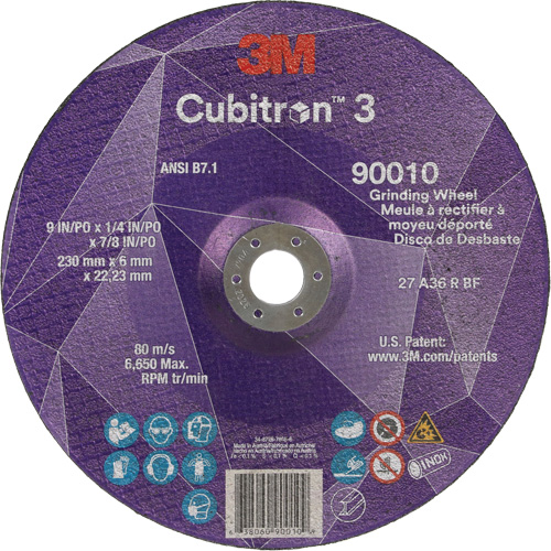 Meule a moyeu d&eacute;port&eacute; Cubitron 3, 9" x 1/4", Arbre 7/8", C&eacute;ramique, Type T27 Pronet Distribution