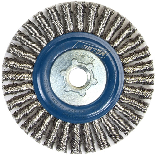 Brosse &agrave; fils nou&eacute;s pour cordons de soudure pour meuleuse angulaire, Dia. 4", Fils 0,02", Arbre 5/8"-11, Acier inoxydable Pronet Distribution