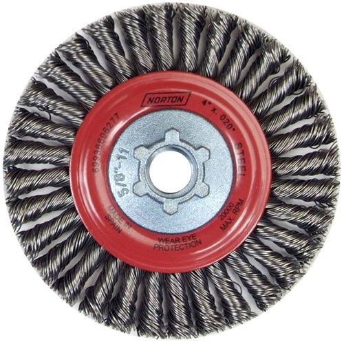 Brosse &agrave; fils nou&eacute;s pour cordons de soudure pour meuleuse angulaire, Dia. 4", Fils 0,02", Arbre 5/8"-11, Acier Pronet Distribution