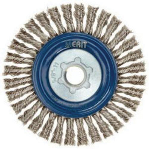 Brosse &agrave; fils nou&eacute;s pour cordons de soudure pour meuleuse angulaire, Dia. 5", Fils 0,02", Arbre 5/8"-11, Acier inoxydable Pronet Distribution