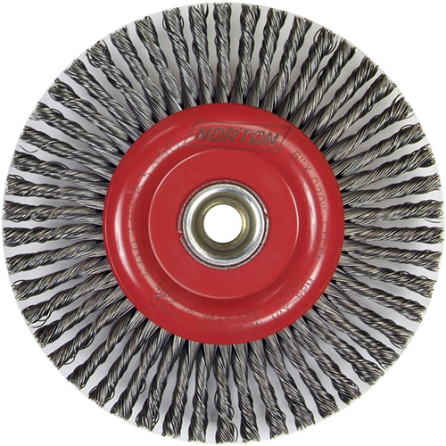 Brosse &agrave; fils nou&eacute;s pour cordons de soudure pour meuleuse angulaire, Dia. 6", Fils 0,02", Arbre 5/8"-11, Acier Pronet Distribution