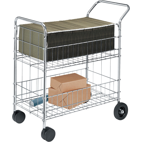 Wire Mail Cart, 200 lbs. Capacity, Chrome, 19" D x 30" L x 39-1/4" H, Chrome Plated Pronet Distribution