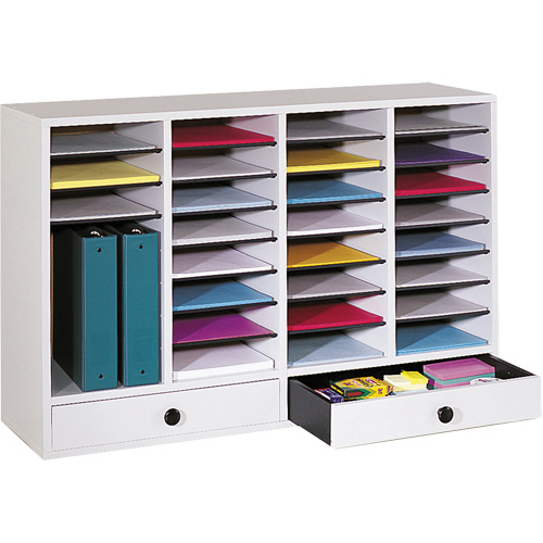 Casier &agrave; compartiments r&eacute;glable pour documentation, Stationnaire, 34 fentes, Bois, 39-1/4" la x 11-3/4" p x 25-1/4" h Pronet Distribution