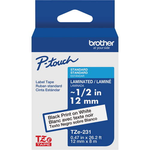 Cartouches de ruban Tze, 12 mm x 26-1/4', Noir sur blanc Pronet Distribution