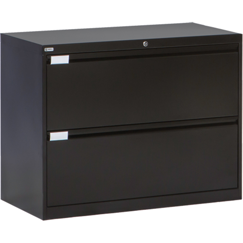 Lateral Filing Cabinet, Steel, 2 Drawers, 36" W x 18" D x 27-7/8" H, Black Pronet Distribution