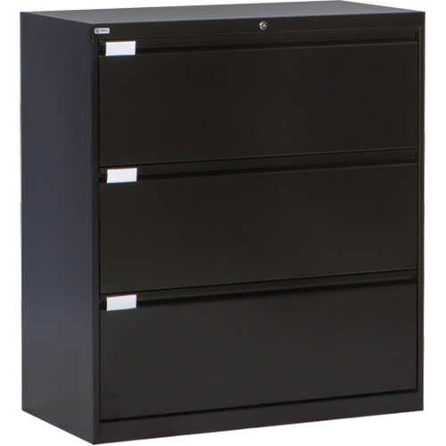 Classeur lat&eacute;ral, Acier, 3 tiroirs, 36" la x 18" p x 40-1/16" h, Noir Pronet Distribution