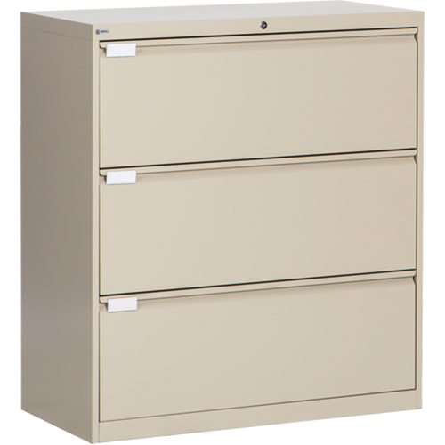 Lateral Filing Cabinet, Steel, 3 Drawers, 36" W x 18" D x 40-1/16" H, Beige Pronet Distribution