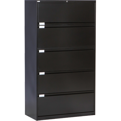 Lateral Filing Cabinet, Steel, 5 Drawers, 36" W x 18" D x 65-1/2" H, Black Pronet Distribution