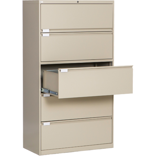 Classeur lat&eacute;ral, Acier, 5 tiroirs, 36" la x 18" p x 65-1/2" h, Beige Pronet Distribution