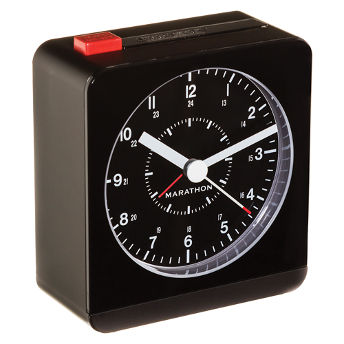 Desk Alarm Clock, Analog, Battery Operated, 3.5" W x 1.5" D x 3.75" H, Black Pronet Distribution