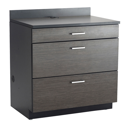 Modular Base Cabinet, 3 Drawers, 36" W x 25" D x 39" H, Asian Night/Black Pronet Distribution