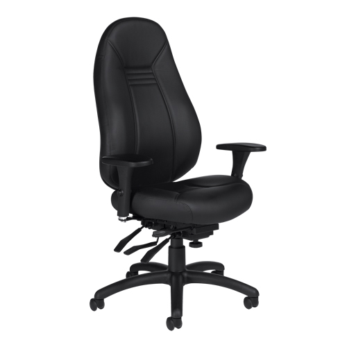High Back Comfort Chair, Leather, Black, 300 lbs. Capacity Pronet Distribution