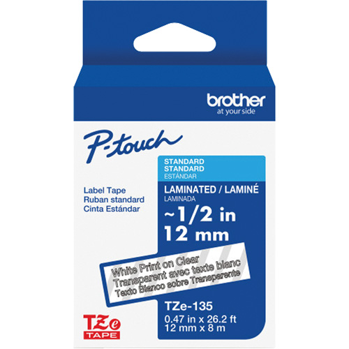 Ruban lamin&eacute; pour P-Touch, 12 mm x 8 m, Blanc sur transparent Pronet Distribution