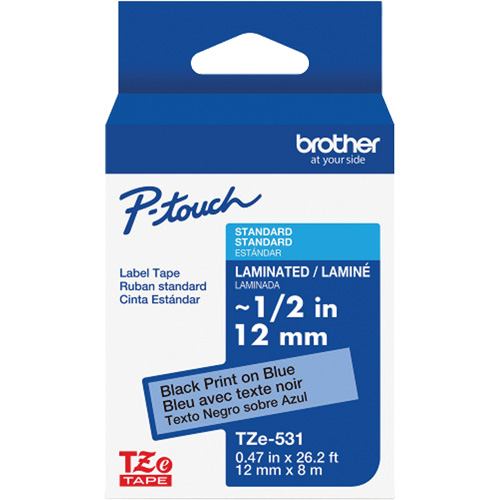 Laminated Tape for P-Touch&reg;, 12 mm x 8 m, Black on Blue Pronet Distribution
