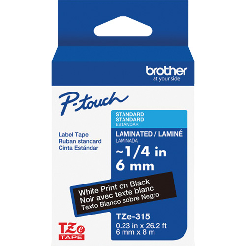 TZe-315 Laminated Tape for TZe-Compatible P-Touch Label Makers, White on Black, 0.23" Width Pronet Distribution