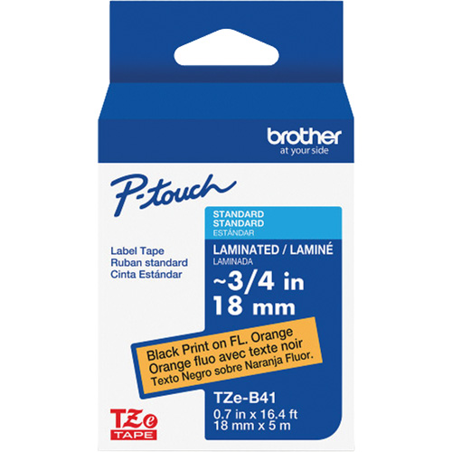 TZe-B41 Laminated Tape for TZe-Compatible P-Touch Label Makers, Black on Fluorescent Orange, 0.7" Width Pronet Distribution