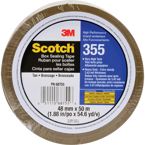 Scotch&reg; 355 Box Sealing Tape, Hot Melt Adhesive, 3.4 mils, 48 mm (1-22/25") x 50 m (164') Pronet Distribution