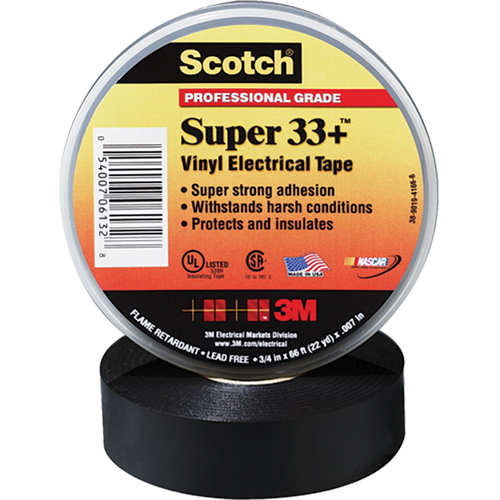 Scotch&reg; Super 33 Tape, 19 mm (3/4") x 20.1 m (66'), Black, 7 mils Pronet Distribution