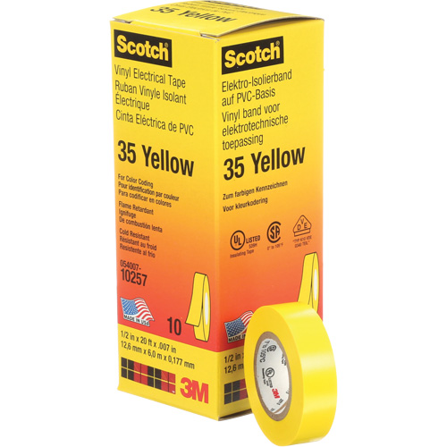 Scotch&reg; 35 Colour Coded Tape, 12.7 mm (1/2") x 6.1 m (20'), Yellow, 7 mils Pronet Distribution