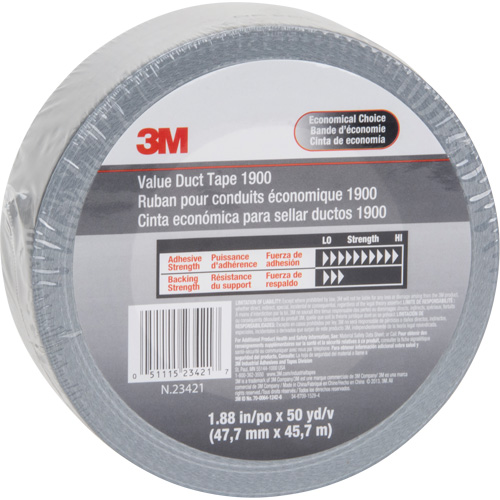 1900 Value Duct Tape, 5.8 mils, Silver, 48 mm (2") x 5.7 m (18.7') Pronet Distribution