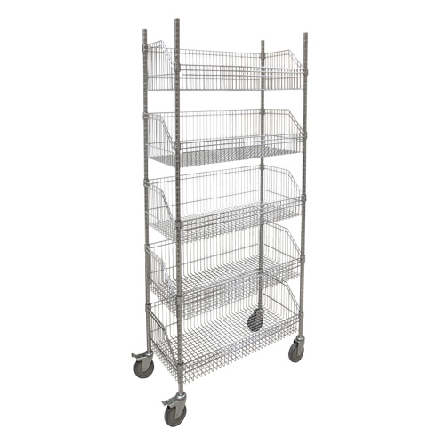 Chariot &agrave; tablette avec panier en treillis, Tiers 5, 48" la x 80" h x 24" p Pronet Distribution