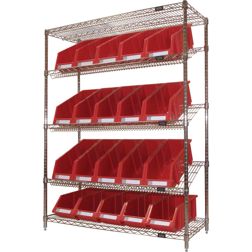 &eacute;tag&egrave;re en treillis m&eacute;tallique &agrave; tablettes inclin&eacute;es avec bacs, Tiers 5, 48" la x 63" h x 18" p Pronet Distribution