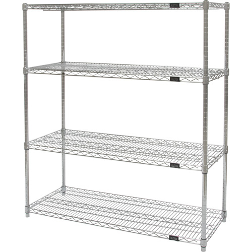 Heavy-Duty Chromate Wire Shelving, 4 Tiers, 30" W x 54" H x 18" D Pronet Distribution