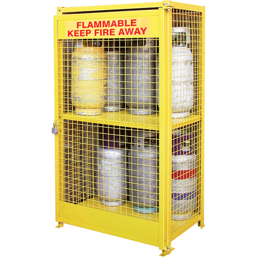 Gas Cylinder Cabinets, 12 Cylinder Capacity, 44" W x 30" D x 74" H, Yellow Pronet Distribution