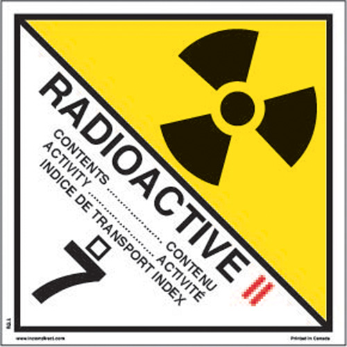 TDG Shipping Labels, Class 7, Radioactive II, Paper Pronet Distribution
