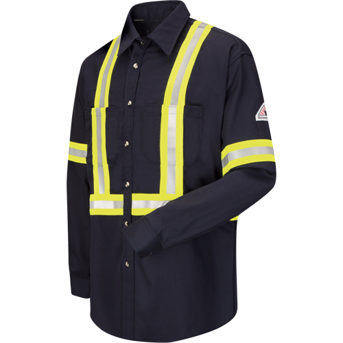 Work Shirt with Reflective Trim, Cotton/Nylon, Small, Navy Blue Pronet Distribution