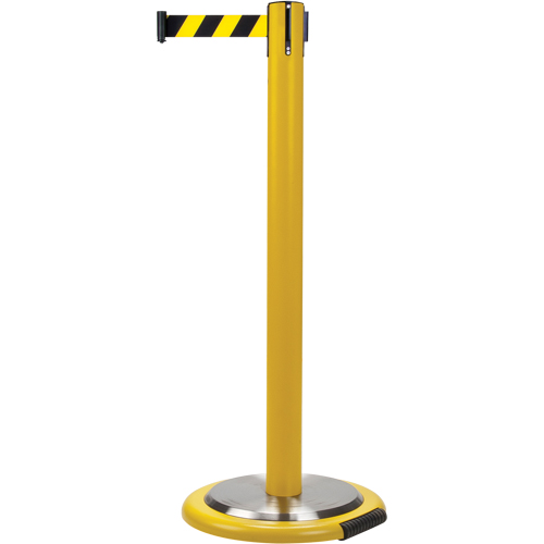 Free-Standing Crowd Control Barrier, Steel, 35" H, Black/Yellow Tape, 7' Tape Length Pronet Distribution
