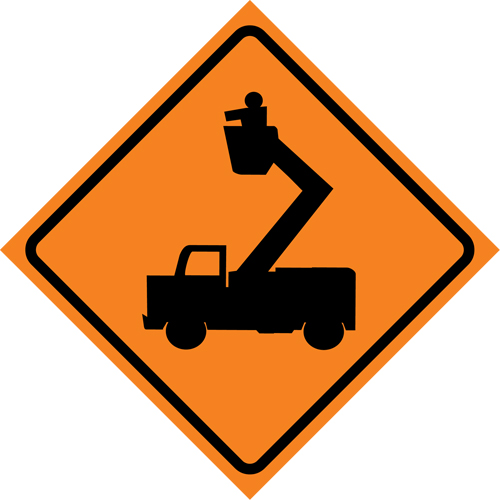 Man in Elevated Bucket Roll-Up Traffic Sign, 29-1/2" x 29-1/2", Vinyl, Pictogram Pronet Distribution