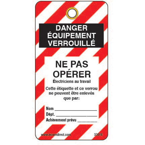 &eacute;tiquettes de verrouillage, Plastique, 3" la x 5-3/4" h, Français Pronet Distribution